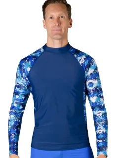 Tuga Sunwear Swim Shirts & Rash Guards|Men's Swim Performance Long Sleeve Rash Guard - Blue Camo