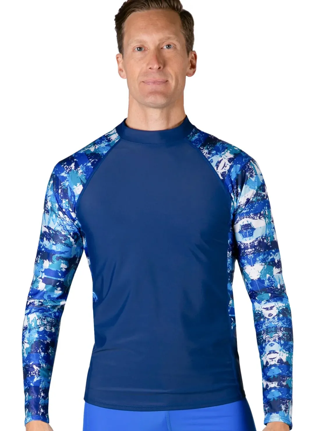 Tuga Sunwear Swim Shirts & Rash Guards|Men's Swim Performance Long Sleeve Rash Guard - Blue Camo