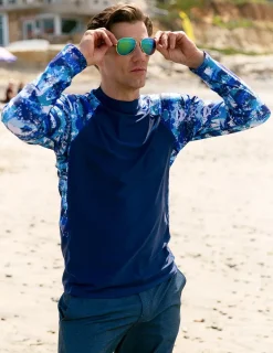 Tuga Sunwear Swim Shirts & Rash Guards|Men's Swim Performance Long Sleeve Rash Guard - Blue Camo