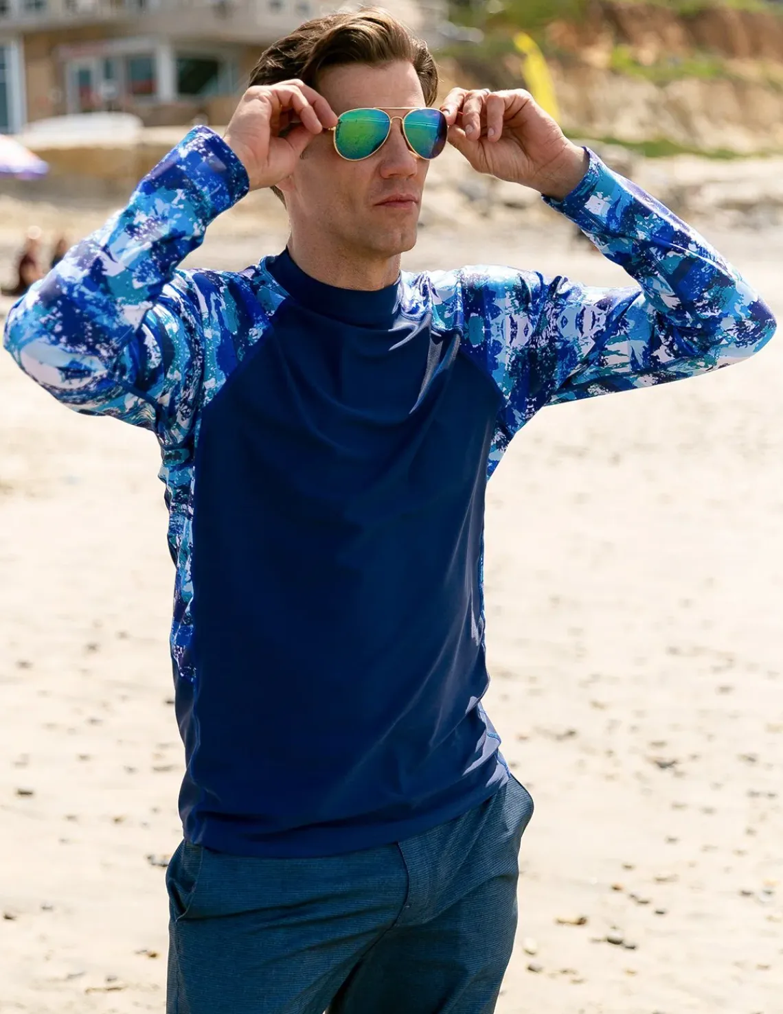 Tuga Sunwear Swim Shirts & Rash Guards|Men's Swim Performance Long Sleeve Rash Guard - Blue Camo