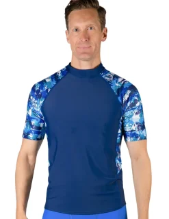 Tuga Sunwear Swim Shirts & Rash Guards|Men's Swim Performance Short Sleeve Rash Guard - Navy / Blue Camo