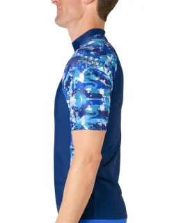 Tuga Sunwear Swim Shirts & Rash Guards|Men's Swim Performance Short Sleeve Rash Guard - Navy / Blue Camo