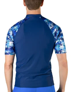 Tuga Sunwear Swim Shirts & Rash Guards|Men's Swim Performance Short Sleeve Rash Guard - Navy / Blue Camo