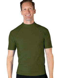 Tuga Sunwear Swim Shirts & Rash Guards|Men's Swim Performance Short Sleeve Rash Guard - Olive