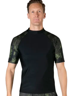 Tuga Sunwear Swim Shirts & Rash Guards|Men's Swim Performance Short Sleeve Rash Guard - Black / Green Camo