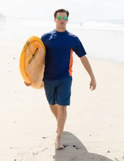 Tuga Sunwear Swim Shirts & Rash Guards|Men's Swim Performance Short Sleeve Rash Guard - Navy