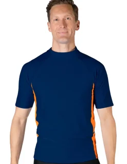Tuga Sunwear Swim Shirts & Rash Guards|Men's Swim Performance Short Sleeve Rash Guard - Navy / Orange