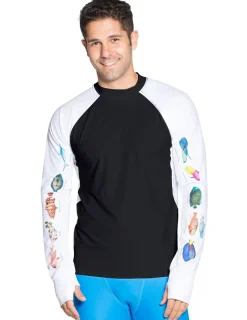Tuga Sunwear Swim Shirts & Rash Guards|Men's Snorkel Caribbean Fish ID Rash Guard - Black
