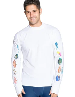 Tuga Sunwear Swim Shirts & Rash Guards|Men's Snorkel Caribbean Fish ID Rash Guard - White