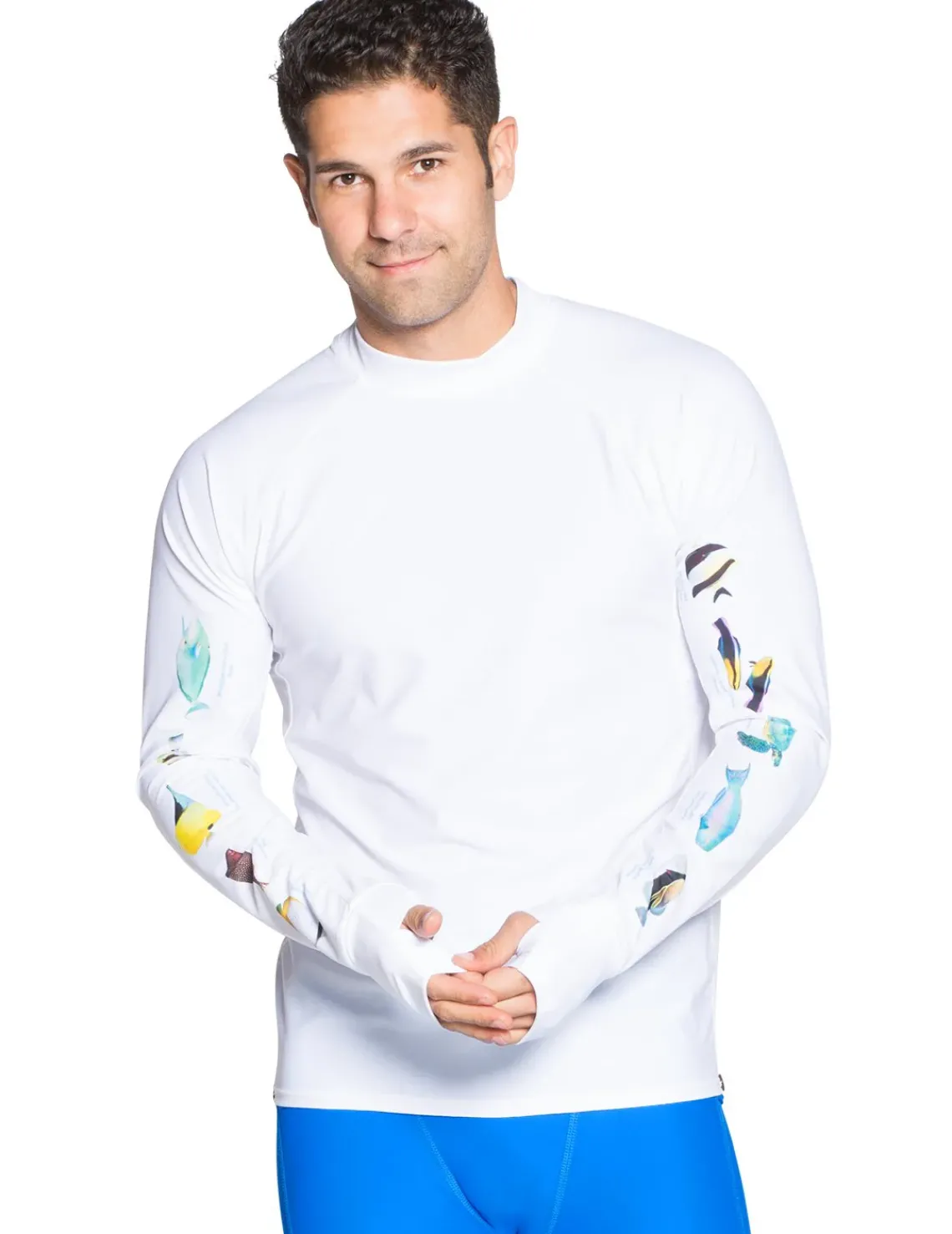 Tuga Sunwear Swim Shirts & Rash Guards|Men's Snorkel Hawaii Fish ID Rash Guard - White
