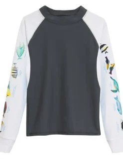 Tuga Sunwear Swim Shirts & Rash Guards|Men's Snorkel Hawaii Fish ID Rash Guard - Gray