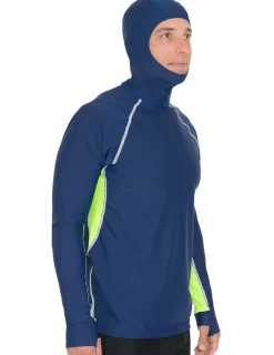 Tuga Sunwear Swim Shirts & Rash Guards|Men's Snorkel Hoodie Long Sleeve Rash Guard - Navy / Neon Green