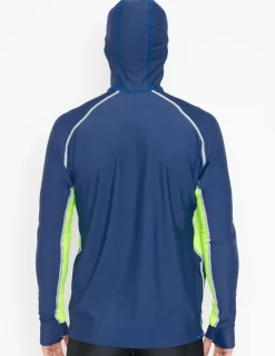 Tuga Sunwear Swim Shirts & Rash Guards|Men's Snorkel Hoodie Long Sleeve Rash Guard - Navy / Neon Green