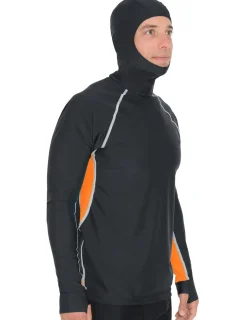 Tuga Sunwear Swim Shirts & Rash Guards|Men's Snorkel Hoodie Long Sleeve Rash Guard - Black / Orange