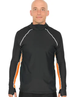 Tuga Sunwear Swim Shirts & Rash Guards|Men's Snorkel Hoodie Long Sleeve Rash Guard - Black / Orange