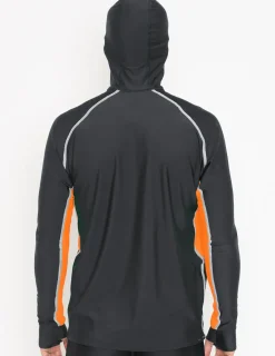 Tuga Sunwear Swim Shirts & Rash Guards|Men's Snorkel Hoodie Long Sleeve Rash Guard - Black / Orange