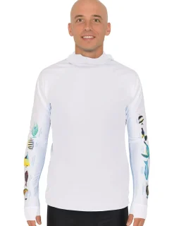 Tuga Sunwear Swim Shirts & Rash Guards|Men's Snorkel Hoodie Rash Guard - Hawaii Fish ID - White