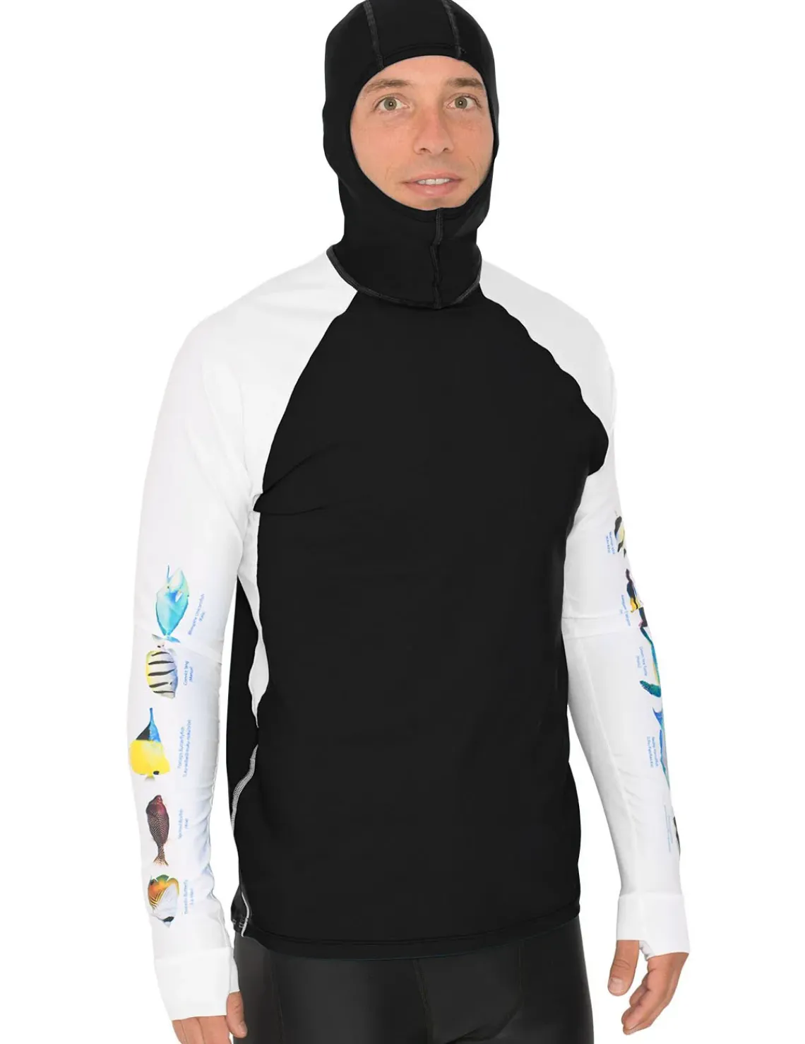 Tuga Sunwear Swim Shirts & Rash Guards|Men's Snorkel Hoodie Rash Guard - Hawaii Fish ID - Black