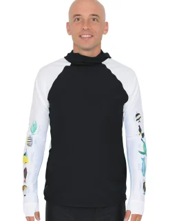 Tuga Sunwear Swim Shirts & Rash Guards|Men's Snorkel Hoodie Rash Guard - Hawaii Fish ID - Black