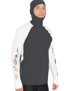 Tuga Sunwear Swim Shirts & Rash Guards|Men's Snorkel Hoodie Rash Guard - Caribbean Fish ID - Gray
