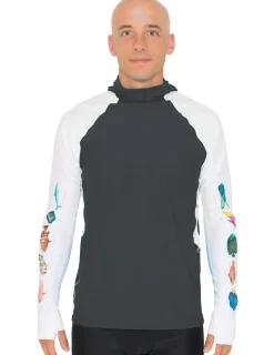 Tuga Sunwear Swim Shirts & Rash Guards|Men's Snorkel Hoodie Rash Guard - Caribbean Fish ID - Gray