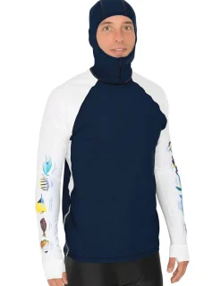 Tuga Sunwear Swim Shirts & Rash Guards|Men's Snorkel Hoodie Rash Guard - Hawaii Fish ID - Navy