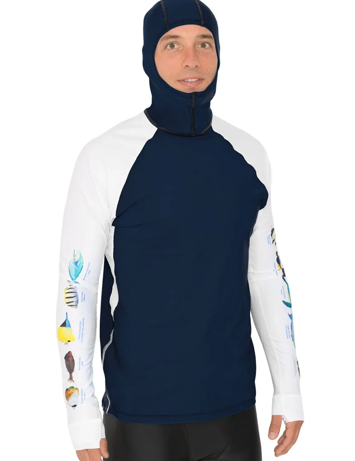 Tuga Sunwear Swim Shirts & Rash Guards|Men's Snorkel Hoodie Rash Guard - Hawaii Fish ID - Navy