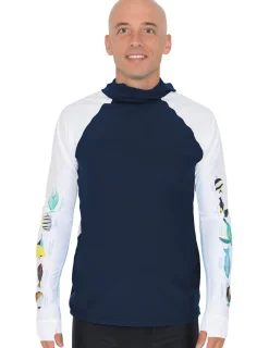 Tuga Sunwear Swim Shirts & Rash Guards|Men's Snorkel Hoodie Rash Guard - Hawaii Fish ID - Navy