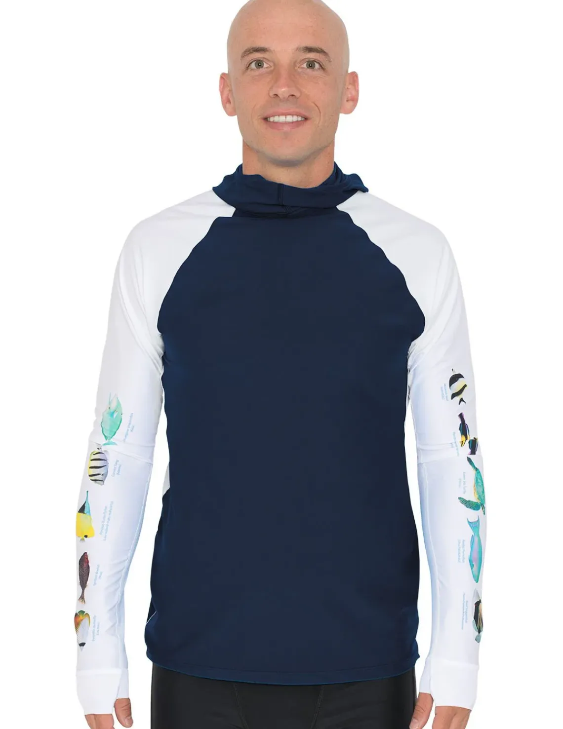 Tuga Sunwear Swim Shirts & Rash Guards|Men's Snorkel Hoodie Rash Guard - Hawaii Fish ID - Navy