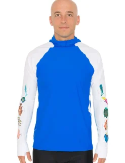 Tuga Sunwear Swim Shirts & Rash Guards|Men's Snorkel Hoodie Rash Guard - Caribbean Fish ID - Royal