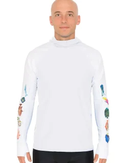 Tuga Sunwear Swim Shirts & Rash Guards|Men's Snorkel Hoodie Rash Guard - Caribbean Fish ID - White