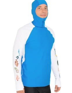 Tuga Sunwear Swim Shirts & Rash Guards|Men's Snorkel Hoodie Rash Guard - Caribbean Fish ID - White