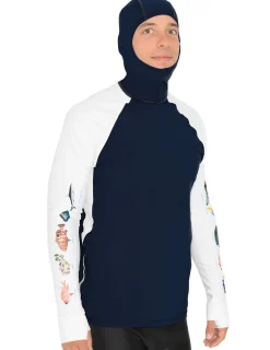 Tuga Sunwear Swim Shirts & Rash Guards|Men's Snorkel Hoodie Rash Guard - Caribbean Fish ID - Navy