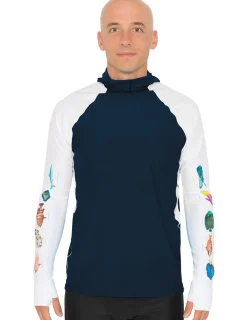 Tuga Sunwear Swim Shirts & Rash Guards|Men's Snorkel Hoodie Rash Guard - Caribbean Fish ID - Navy