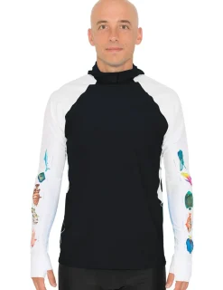 Tuga Sunwear Swim Shirts & Rash Guards|Men's Snorkel Hoodie Rash Guard - Caribbean Fish ID - Black