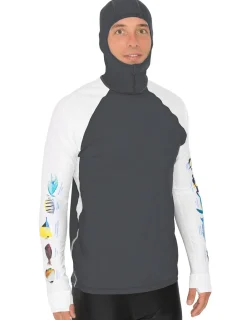Tuga Sunwear Swim Shirts & Rash Guards|Men's Snorkel Hoodie Rash Guard - Hawaii Fish ID - Gray
