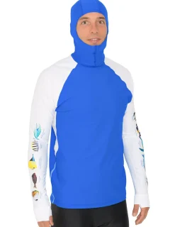 Tuga Sunwear Swim Shirts & Rash Guards|Men's Snorkel Hoodie Rash Guard - Hawaii Fish ID - Royal