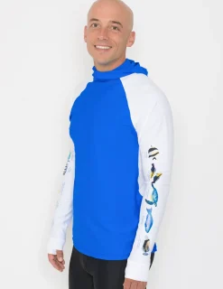 Tuga Sunwear Swim Shirts & Rash Guards|Men's Snorkel Hoodie Rash Guard - Hawaii Fish ID - Royal