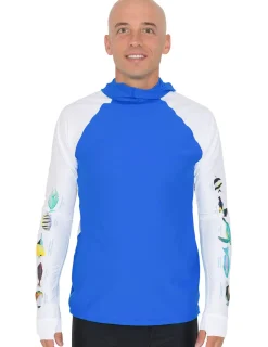 Tuga Sunwear Swim Shirts & Rash Guards|Men's Snorkel Hoodie Rash Guard - Hawaii Fish ID - Royal