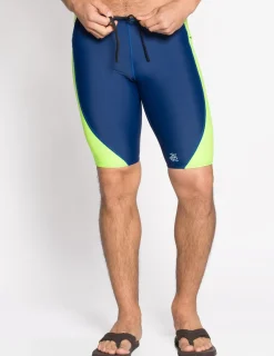 Tuga Sunwear Swim Shorts, Jammers, & Leggings|Men's Snorkel Jammer Swim Short - Navy / Neon Green