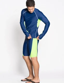 Tuga Sunwear Swim Shorts, Jammers, & Leggings|Men's Snorkel Jammer Swim Short - Navy / Neon Green