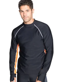 Tuga Sunwear Swim Shirts & Rash Guards|Men's Snorkel Long Sleeve Rash Guard - Black / Orange