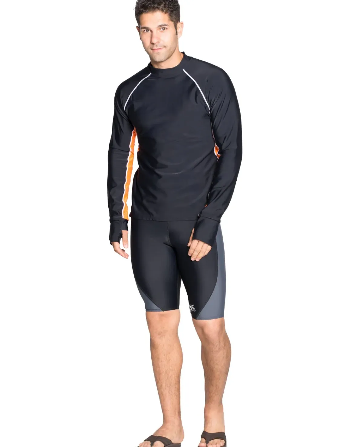 Tuga Sunwear Swim Shirts & Rash Guards|Men's Snorkel Long Sleeve Rash Guard - Black / Orange