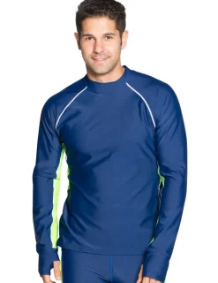 Tuga Sunwear Swim Shirts & Rash Guards|Men's Snorkel Long Sleeve Rash Guard - Navy / Neon Green