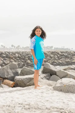 Tuga Sunwear 2 & 3 Piece Swim Sets|Seaside Rash Guard & Jammer Short - Celeste (MADE IN USA)