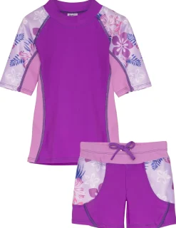 Tuga Sunwear 2 & 3 Piece Swim Sets|Seaside Rash Guard & Swim Short - Malva (MADE IN USA)