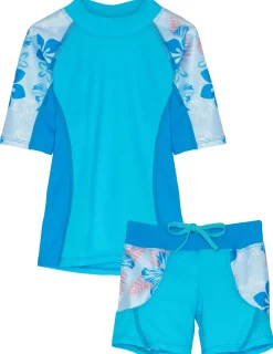Tuga Sunwear 2 & 3 Piece Swim Sets|Seaside Rash Guard & Swim Short - Celeste (MADE IN USA)
