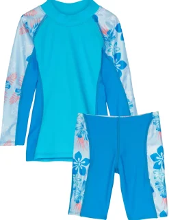 Tuga Sunwear 2 & 3 Piece Swim Sets|Shoreline Rash Guard & Jammer Short - Celeste (MADE IN USA)
