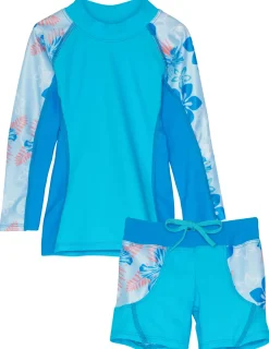 Tuga Sunwear 2 & 3 Piece Swim Sets|Shoreline Rash Guard & Swim Short - Celeste (MADE IN USA)