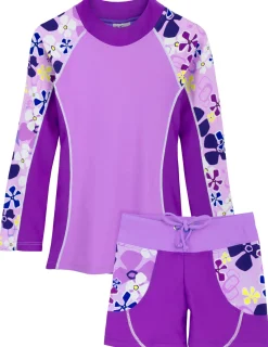 Tuga Sunwear 2 & 3 Piece Swim Sets|Shoreline Rash Guard & Swim Short - Verbena